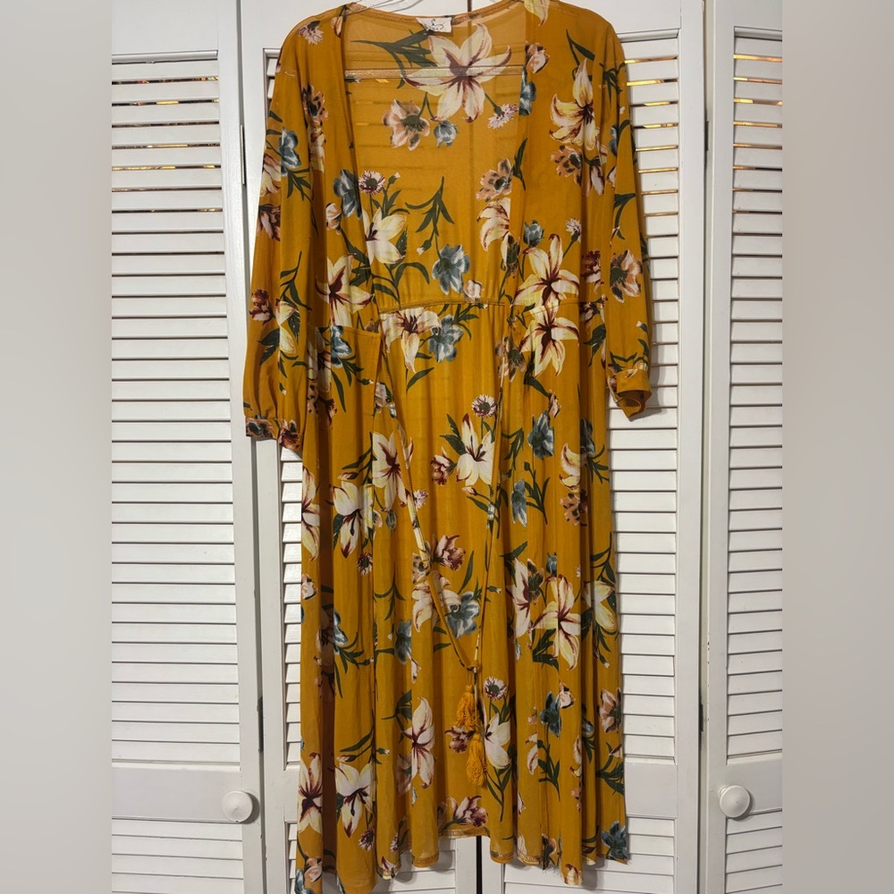 Floral Mustard Long Cardigan